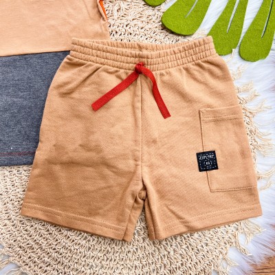 Conj. Camiseta Hello Summer e Bermuda em Moletinho - Laranja e Areia